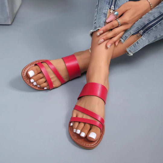 Damen offene Sandalen mit breiten Riemen und rutschfester Sohle Heidi-Mode
