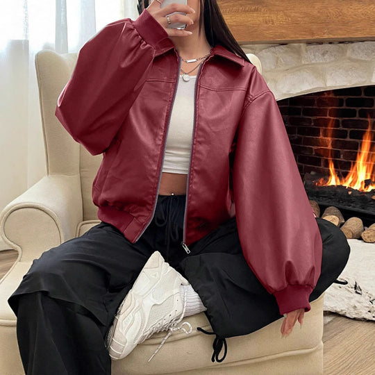 Damen Trendige Oversize-Jacke mit voluminösen Ärmeln und Reißverschluss Heidi-Mode