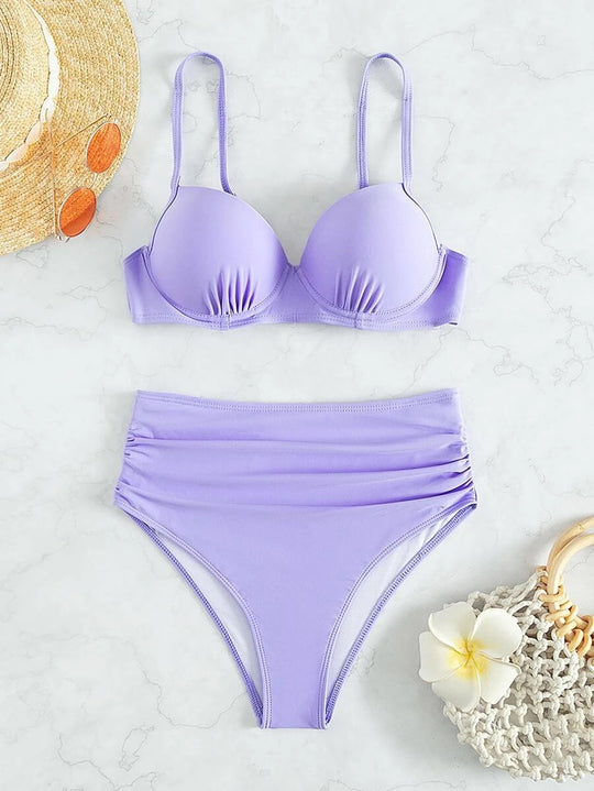 Damen Hochgeschnittener Bikini mit gepolstertem Oberteil und verstellbaren Trägern Heidi-Mode