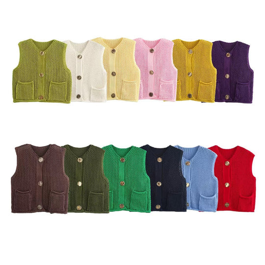 Damen Strickweste mit Knopfleiste und Taschen Heidi-Mode