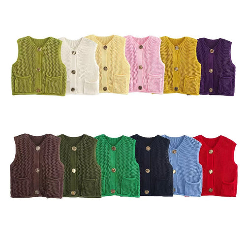 Damen Strickweste mit Knopfleiste und Taschen Heidi-Mode