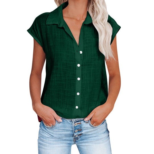 Damen Kurzarm Hemdbluse aus leichtem Leinenmix mit durchgehender Knopfleiste Heidi-Mode