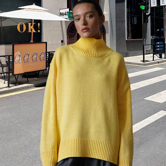 Damen Strickpullover mit hohem Kragen und weitem Schnitt Heidi-Mode
