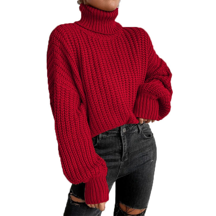 Damen Grobstrickpullover mit hohem Kragen und lässigem Schnitt Heidi-Mode