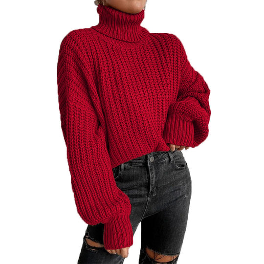 Damen Grobstrickpullover mit hohem Kragen und lässigem Schnitt Heidi-Mode