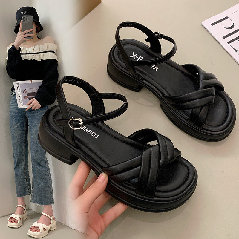 Damen Sandalen mit elegantem Kreuzriemen und komfortablem Blockabsatz Heidi-Mode