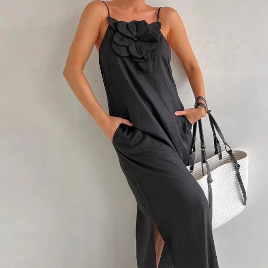 Heidi Mode | Hosenträger dreidimensionale Blume Hosenträger Baumwolle und Leinen ärmelloses Kleid