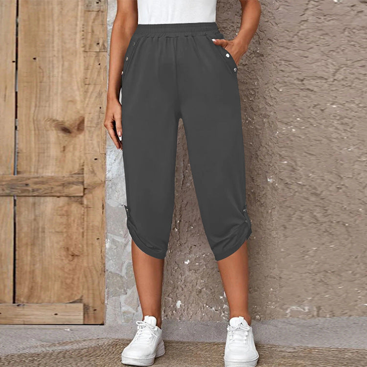 Damen sportliche Freizeithose mit elastischem Bund und praktischen Seitentaschen Heidi-Mode