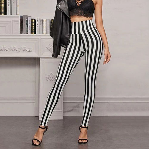 Damen Hochtaillierte Leggings mit grafischem Streifenmuster und figurformendem Schnitt Heidi-Mode