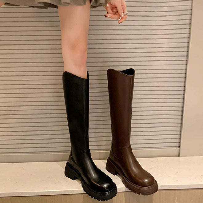 Damen Knielange Chunky Heel Stiefel mit Reißverschlussdetail Heidi-Mode