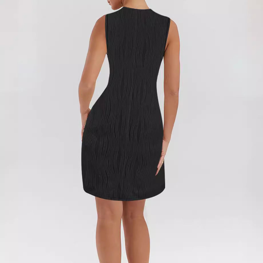 Damen Minikleid mit Wellenstruktur und dekorativen Ringen Heidi-Mode