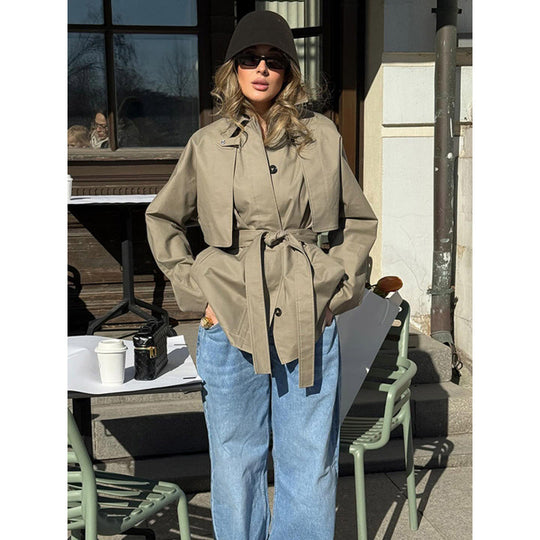 Damen Trenchcoat mit taillierbarem Gürtel und modischen Revers Heidi-Mode