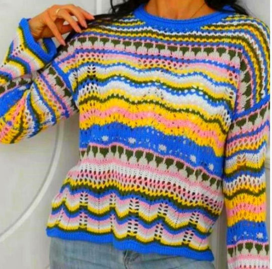 Damen Strickpullover mit buntem Zickzackmuster Heidi-Mode