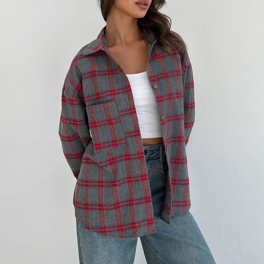 Damen Karierte Flanell-Hemdjacke mit übergroßem Schnitt Heidi-Mode