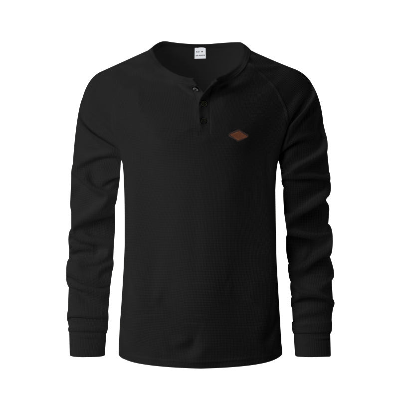Herren Langarmshirt mit Knopfleiste und Struktur Heidi-Mode