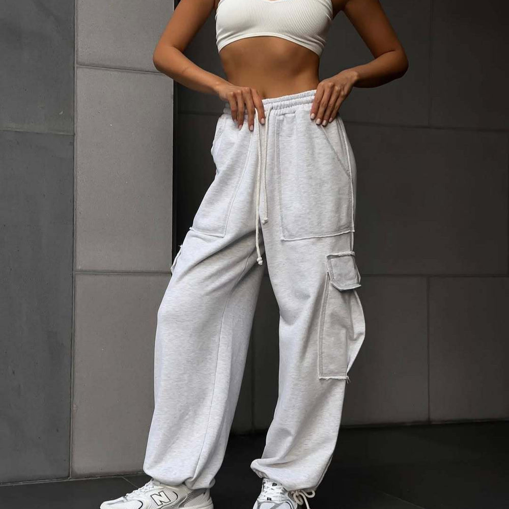 Damen lässige Cargo-Hosen mit elastischem Bund und praktischen Taschen Heidi-Mode