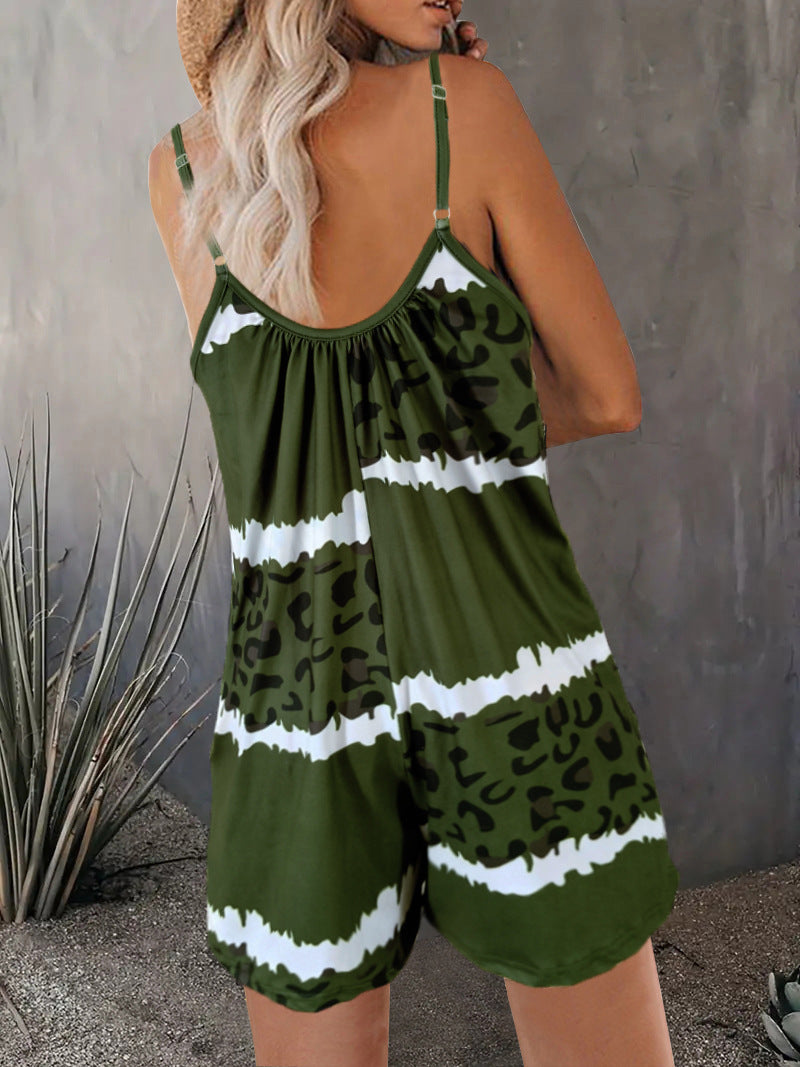 Damen luftiger Overall mit Spaghettiträgern und modischem Tierdesign Heidi-Mode