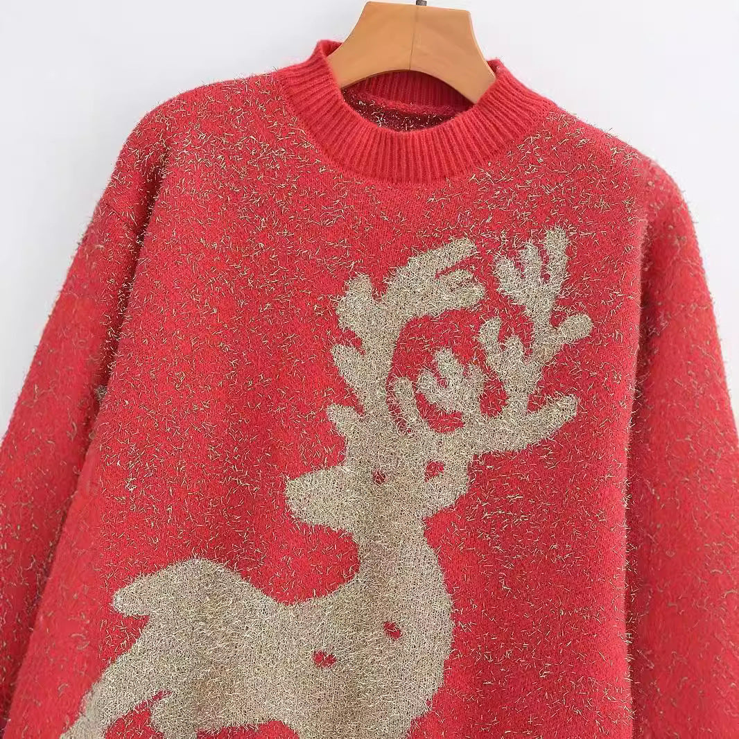 Damen Festlicher Pullover mit 3D-Rentier-Motiv Heidi-Mode