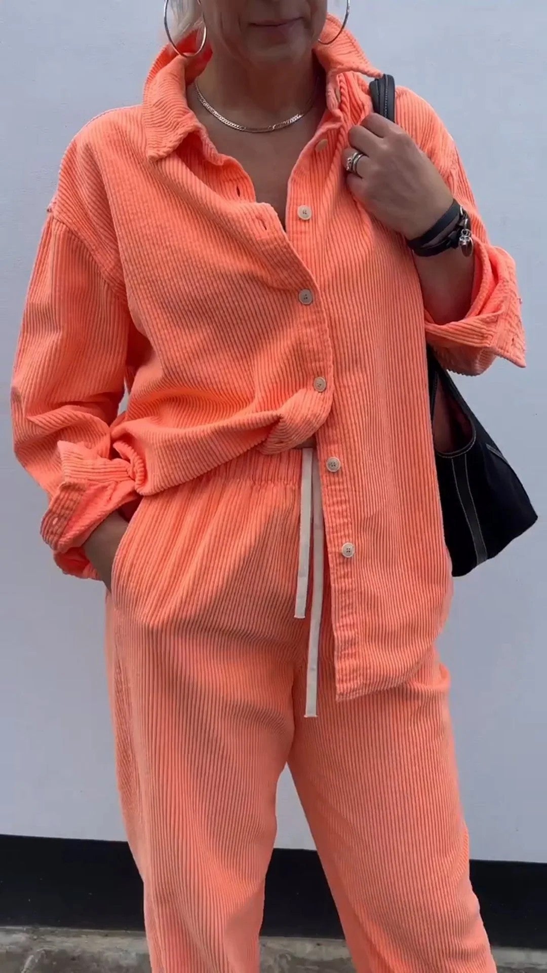Damen Lässiges Cord-Set mit Knopfleiste und praktischen Taschen Heidi-Mode