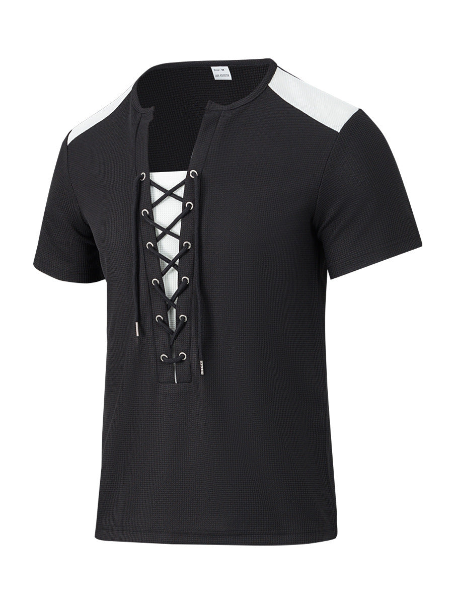 Herren Kurzarm Shirt mit sportlichem Schnürdesign Heidi-Mode