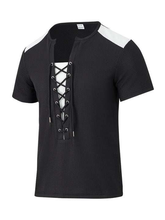 Herren Kurzarm Shirt mit sportlichem Schnürdesign Heidi-Mode