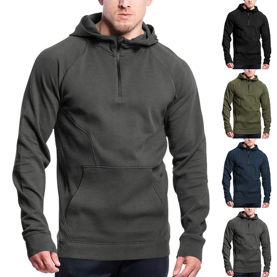 Herren Funktionshoodie mit halbem Reißverschluss und praktischen Taschen Heidi-Mode