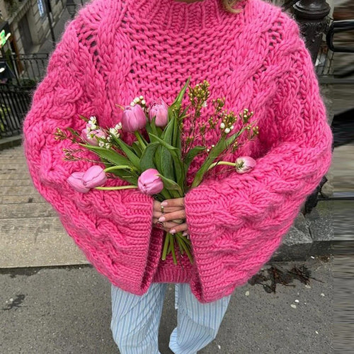 Damen Grobstrickpullover mit übergroßen Ärmeln Heidi-Mode