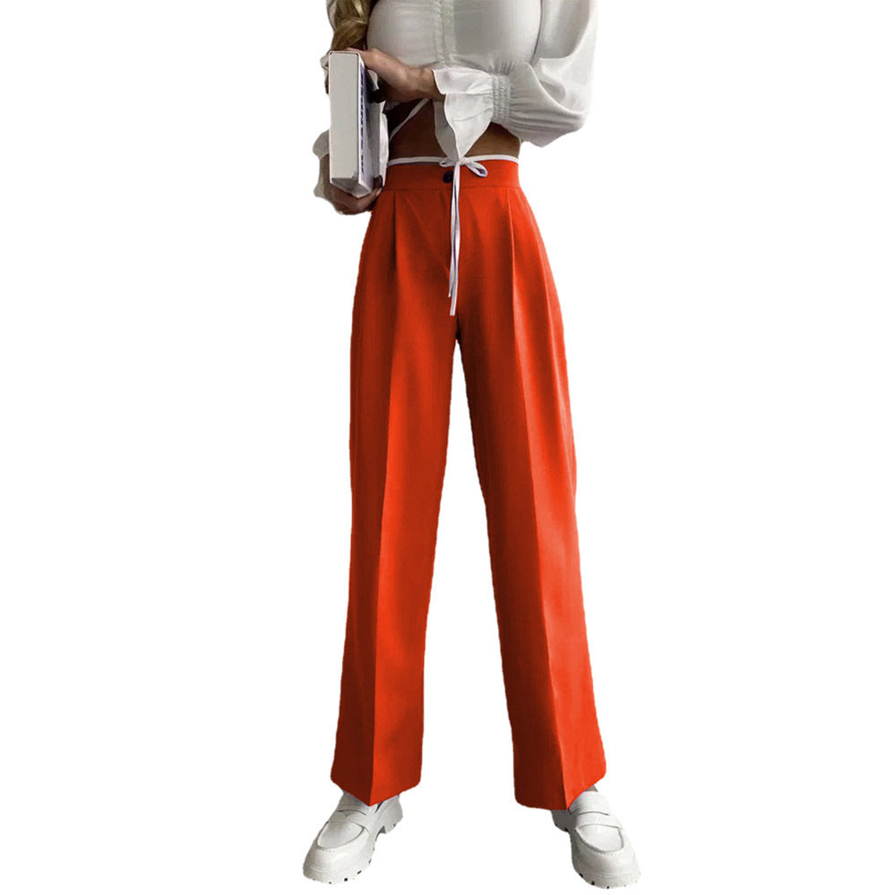 Damen weite klassische Hose mit hohem Bund und praktischen Bindegurten Heidi-Mode