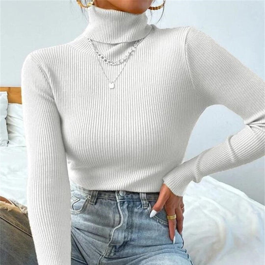 Damen Eleganter Rollkragenpullover mit feiner Rippstruktur Heidi-Mode