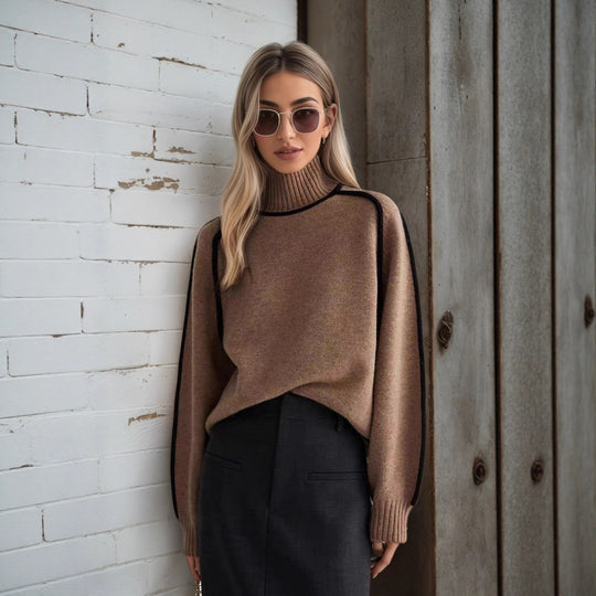 Damen Pullover mit hohem Kragen und Volumenärmeln Heidi-Mode