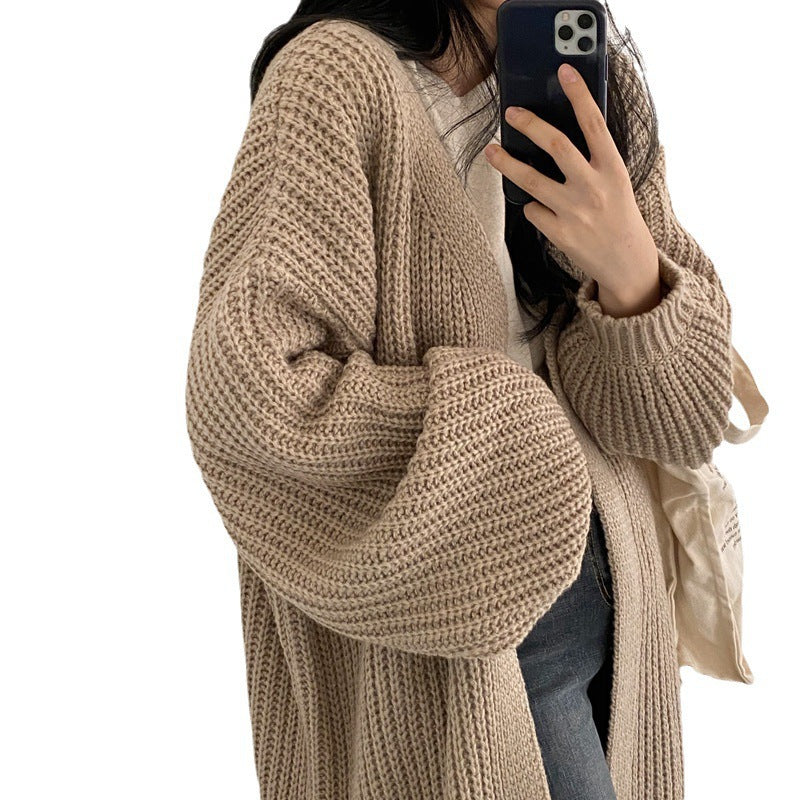 Damen Grober Strickcardigan mit offenem Schnitt und bequemen Ärmelabschlüssen Heidi-Mode