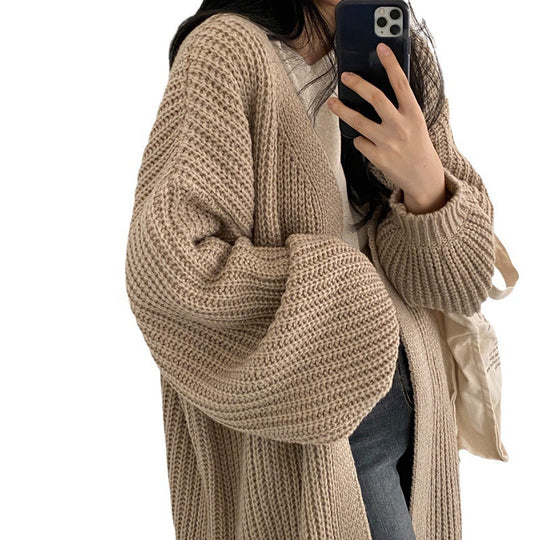 Damen Grober Strickcardigan mit offenem Schnitt und bequemen Ärmelabschlüssen Heidi-Mode