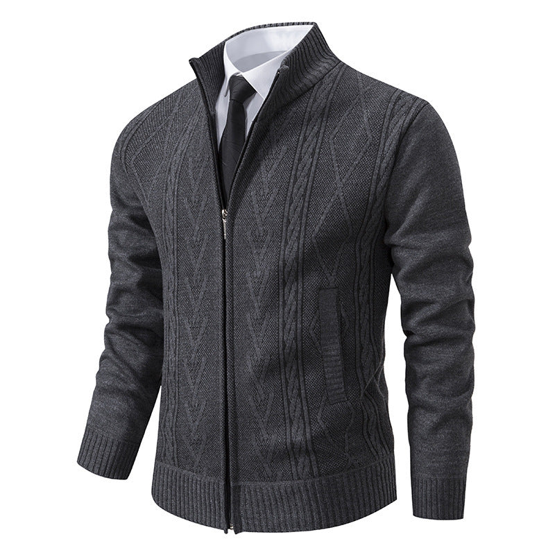 Herren Strickjacke mit Zopfmuster und durchgehendem Reißverschluss Heidi-Mode