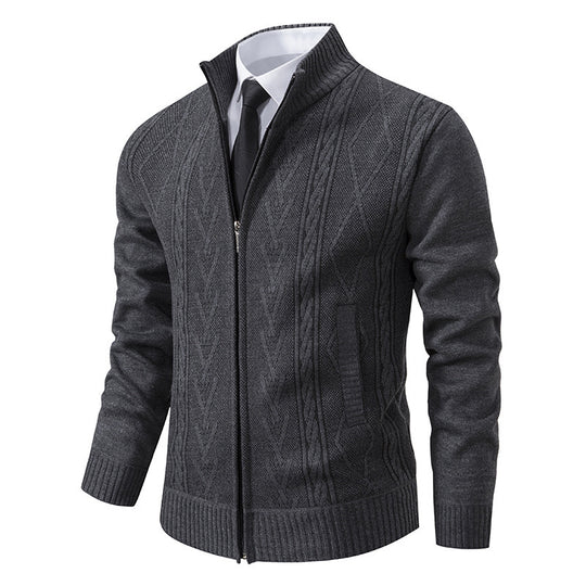 Herren Strickjacke mit Zopfmuster und durchgehendem Reißverschluss Heidi-Mode