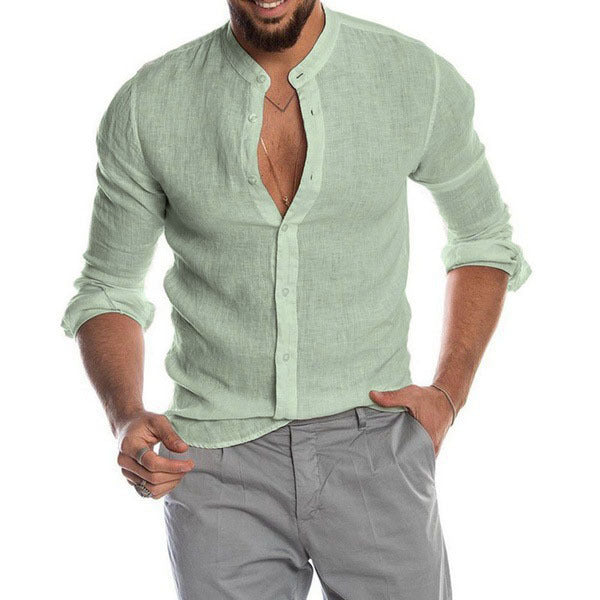 Herren Leinenhemd mit modernem Henley-Ausschnitt und Struktur Heidi-Mode
