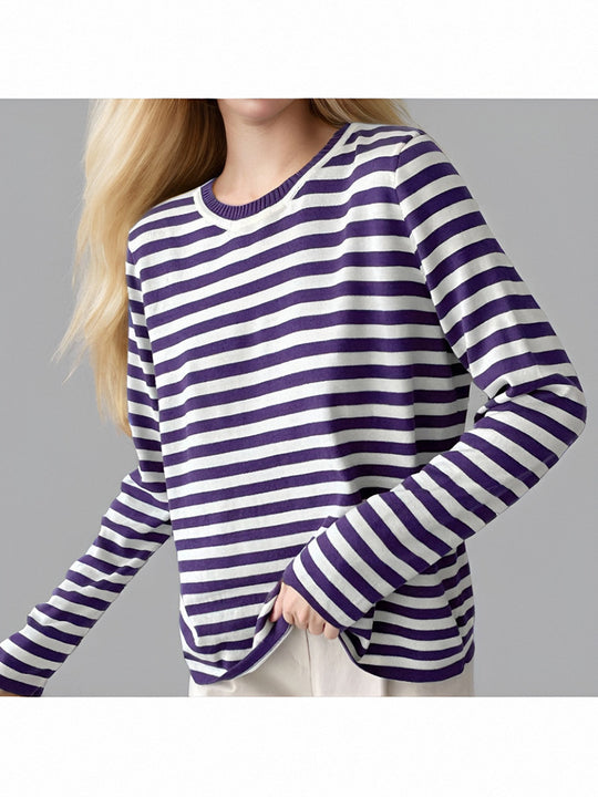 Damen gestreifter Langarmpullover mit Rundhalsausschnitt und lässigem Schnitt Heidi-Mode