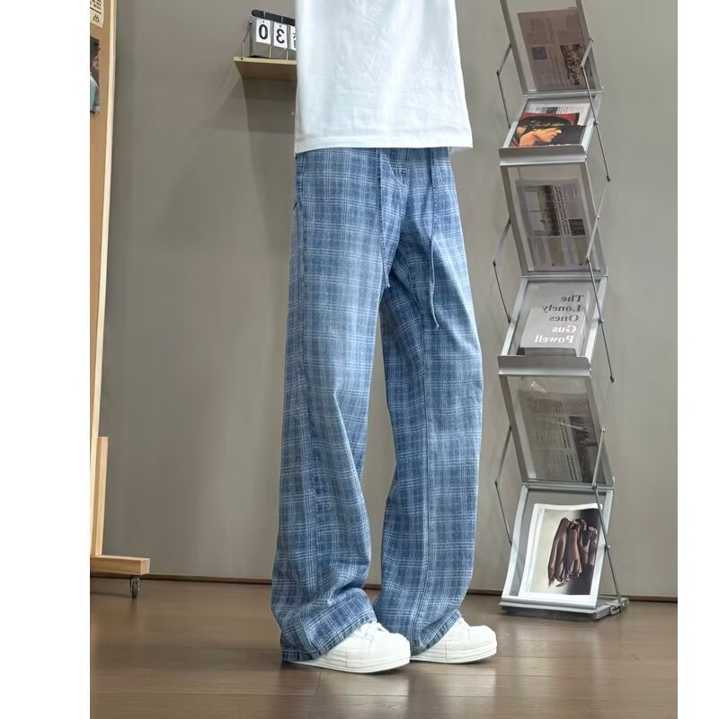 Damen weit geschnittene Karottenhose mit modernem Karo-Design Heidi-Mode