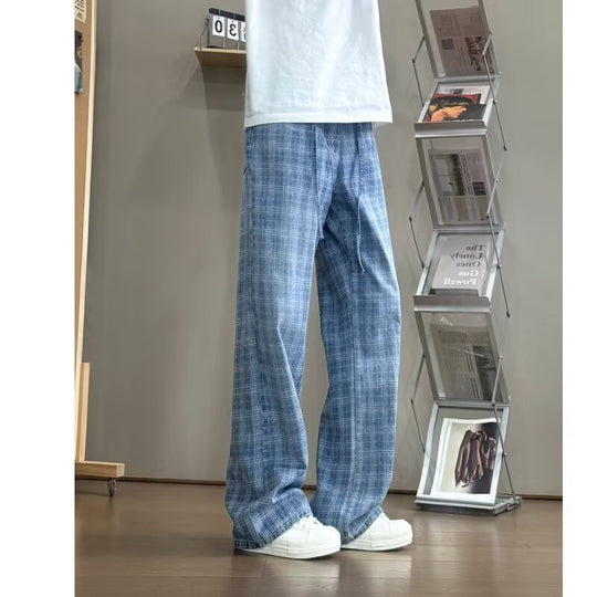 Damen weit geschnittene Karottenhose mit modernem Karo-Design Heidi-Mode