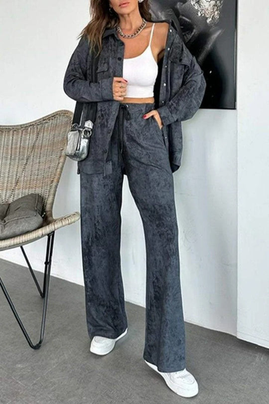 Damen Lässiges Blusen- und Hosen-Set aus weichem Material mit besonderen Texturen Heidi-Mode