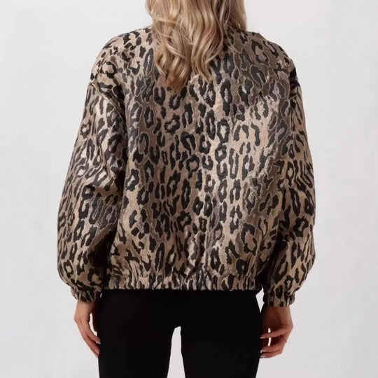 Damen modische Bomberjacke mit Leopardenmuster und elastischen Bündchen Heidi-Mode