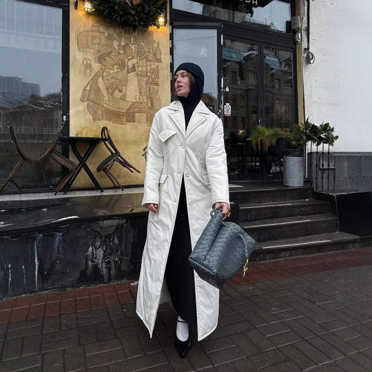 Damen Lange Steppjacke mit elegantem Revers Heidi-Mode