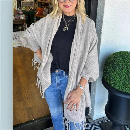 Damen vielseitiger Poncho mit Fransen Heidi-Mode
