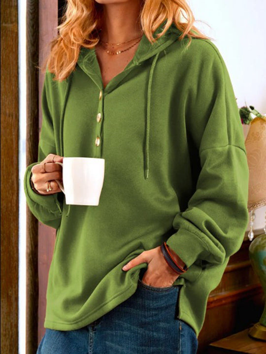 Damen Kapuzenpullover mit Knopfleiste und lässigem Schnitt Heidi-Mode