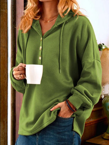 Damen Kapuzenpullover mit Knopfleiste und lässigem Schnitt Heidi-Mode