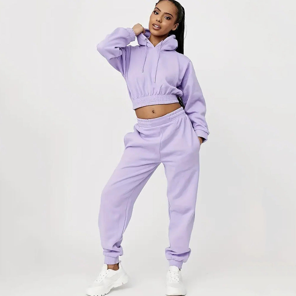 Damen Sportliches Cropped Hoodie und lässige Jogginghose Set Heidi-Mode