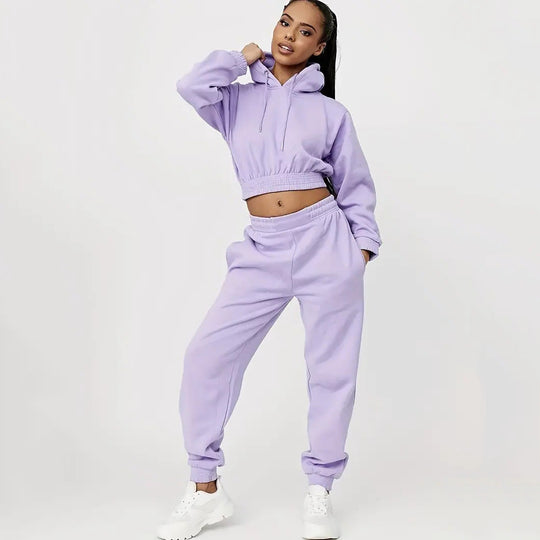Damen Sportliches Cropped Hoodie und lässige Jogginghose Set Heidi-Mode