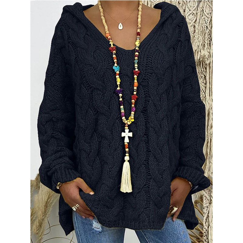 Damen Kapuzenpullover mit Zopfmuster und weitem Schnitt Heidi-Mode