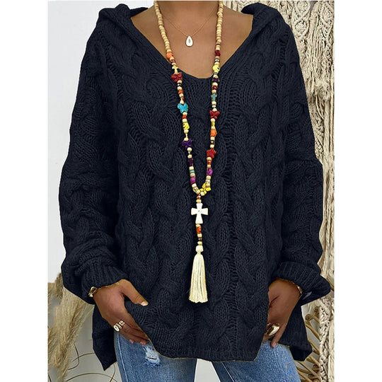 Damen Kapuzenpullover mit Zopfmuster und weitem Schnitt Heidi-Mode