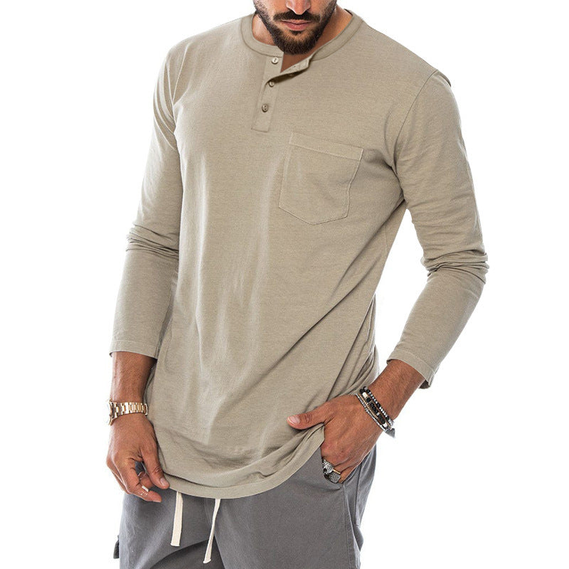 Herren Langarm-Henley-Shirt mit modischem Knopfverschluss und praktischer Brusttasche Heidi-Mode