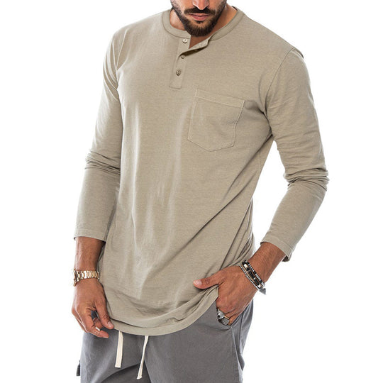 Herren Langarm-Henley-Shirt mit modischem Knopfverschluss und praktischer Brusttasche Heidi-Mode